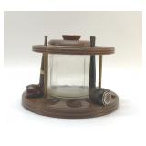 1950s pipe stand with humidor, pipes