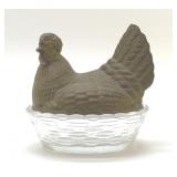 HEN ON A NEST ANTIQUE RARE METAL TOP 1930's
