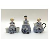 1940's DUTCH KIDS CREAMER, SUGAR, TOOTHPICK