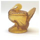 TURKEY ON A NEST 1940S LE SMITH GLASS AMBER