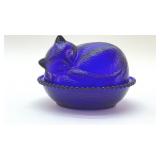 SLEEPING KITTEN ON A NEST 1970's INDIANA GLASS