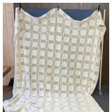 ANTIQUE CROCHETED BED COVERLET/TABLECLOTH