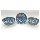 3 JAPANESE AJISAI HYDRANGEA PORCELAIN BOWLS