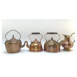 ANTIQUE COPPER TEA KETTLES, PITCHER