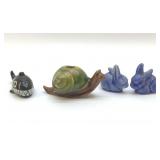MAJOLICA SNAIL TOOTHPICK HOLDER, SALTS,PEPPERS