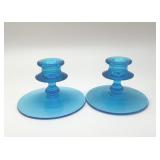 FOSTORIA BLUE CANDLESTICKS 3'