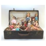 VTG SUITCASE, FULL OF OLD DOLLS