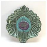 PEACOCK FEATHER GLASS PLATE 12 1/2 '