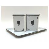 McCRAY ENAMELWARE CANISTERS AND TRAY