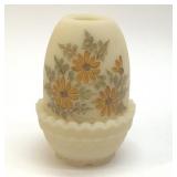 FENTON FAIRY LAMP CUSTARD GLASS HAND PAINTED