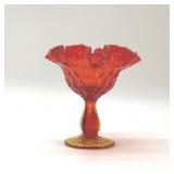 FENTON ANTIQUE AMBERINA RUFFLED COMPOTE