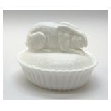 RABBIT ON A NEST MILK GLASS