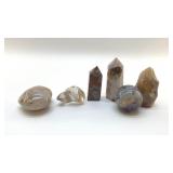 6 QUARTZ CRYSTALS OBELISKS SHERE, HEART 4'