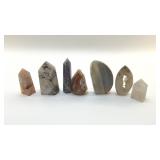 7 ASSORTED QUARTS TOWERS, GEODES 3.5'