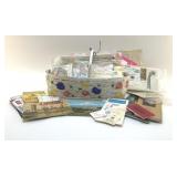 BASKET OF MAPS AND PAPER GOODS