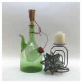 TWO CANDLE HOLDERS AND A WINE COOLER