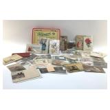 OLD TIN FULL OF ANTIQUE POSTCARDS