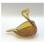 AMBER HANDBLOWN SWAN BOWL