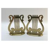 BRASS BOOKENDS LYRE HARP
