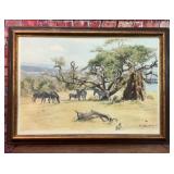 1975 ZEBRAS GRAZING ART PRINT SIGNED DONALD GRANT