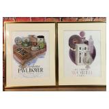 2 VTG FRAMED1940S FRENCH PERFUME AD PRINTS