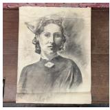 LARGE ORIGINAL CHARCOAL PORTRAIT WOMAN