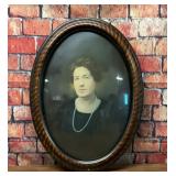ANTIQUE BUBBLE GLASS FRAME WOMAN PHOTO PORTRAIT