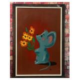 VTG LARGE PAINTING MOUSE WITH FLOWERS RIO