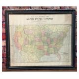 FRAMED 1903 MAP OF THE UNITED STATES OF AMERICA