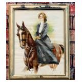 VTG VICTORIAN WOMAN ON HORSE ART PRINT
