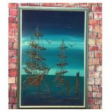VTG 60s-70s MOODY SHIP MARITIME DRIP PAINTING
