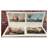 4 ASSORTED NAVAL BATTLE SHIP ART PRINTS