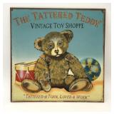 METAL TATTERED TEDDY VTG TOY SHOP SIGN