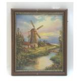 "MILL AT THE STREAM" Dutch landscape scene 1930s
