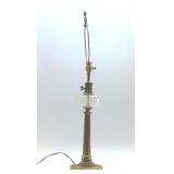 ANTIQUE BRASS AND ETCHED GLASS LAMP