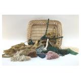 BASKET OF DRAPERY TIE BACKS, TASSELS