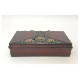 VTG FAUX WOOD JEWELRY TRINKET BOX FLOWERS