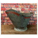 VTG METAL FIREPLACE COAL ASH BUCKET RED STRIPE
