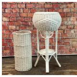 VTG WHITE WICKER PLANT STAND & UMBRELLA STAND