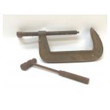 ANTIQUE BLACKSMITHING HAMMER, STANDARD C CLAMP