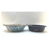 2 ENAMELWARE BASINS BLUE SWIRL,  SPECKLED