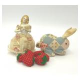 VTG HALF DOLL PIN CUSHION BUNNY & BERRY PINCUSHION