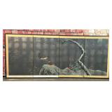 VTG JAPANESE HANDPAINTED 4 PANEL FOLDING SCREEN