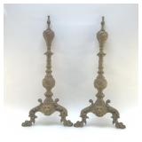 C. 1850ï¿½s BRASS LION FIREDOGS