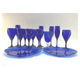 ASSORTED COBALT BLUE GLASSWARE