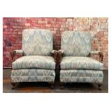 2 FRENCH BERGERE STYLE UPHOLSTERED SWAN ARMCHAIRS