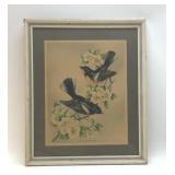 PRINT, PAINTED RED START AND FLOWERING PLUM