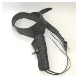 WESTERN TOOLED BLACK LEATHER GUN HOLSTER & BELT