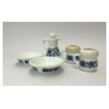 5 BLUE WHITE FLORAL AVON BOTTLES