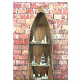 3 TIER WOOD BOAT SHELF W/ASSORTED LIGHTHOUSES